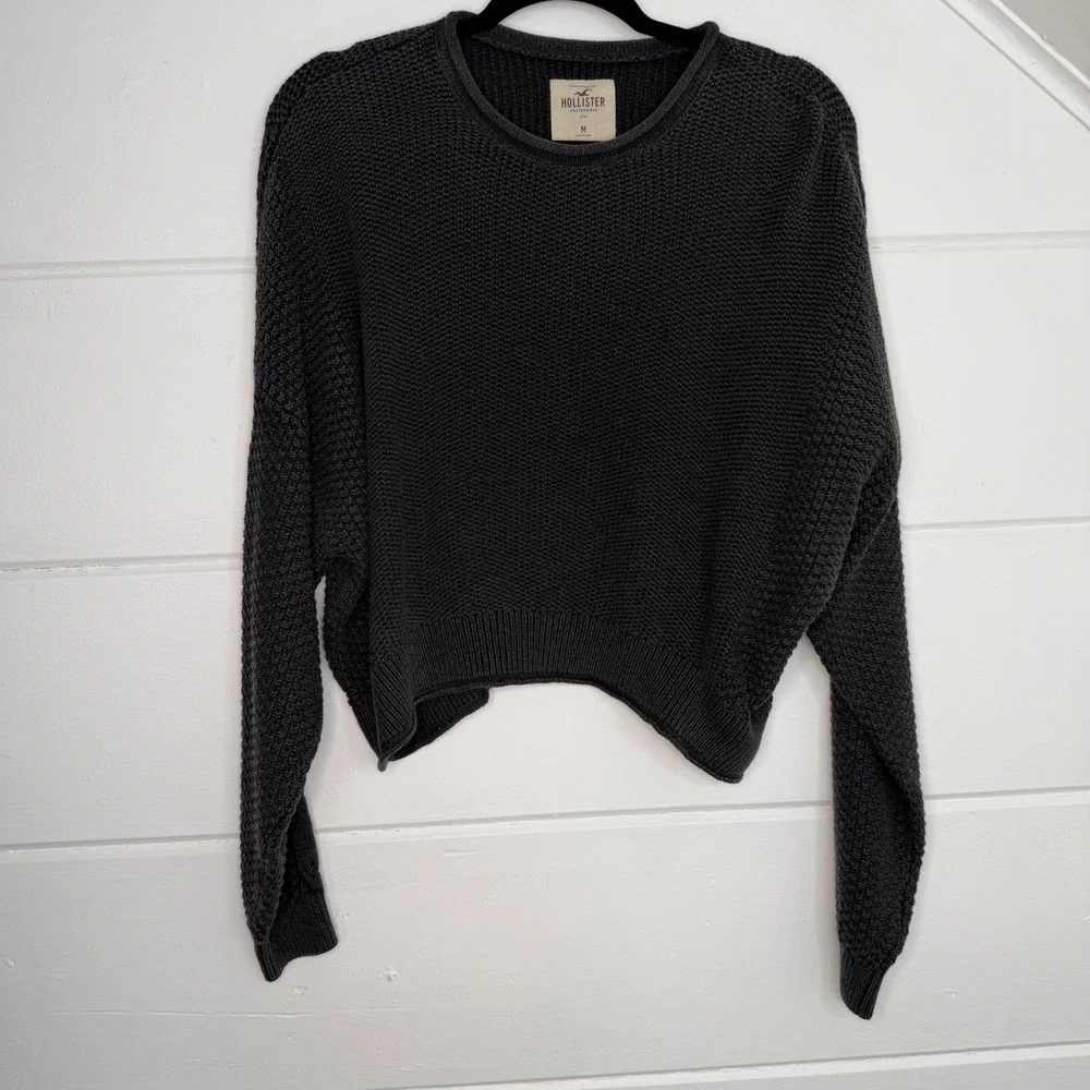 Hollister Medium Gray Sweater Dolman Sleeves Contrasting Knit‎